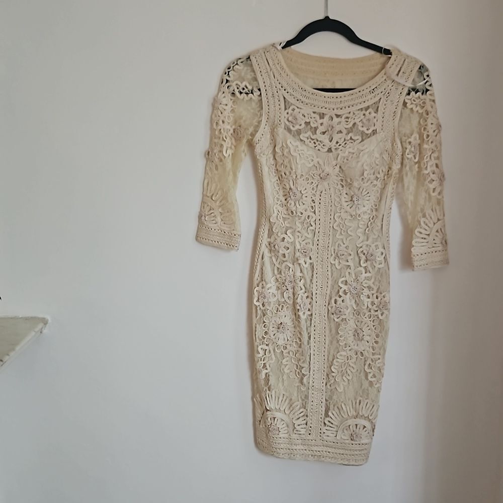 Sue Wong 3/4-Sleeve Embroidered Sheath Dress - Picture 3 of 11